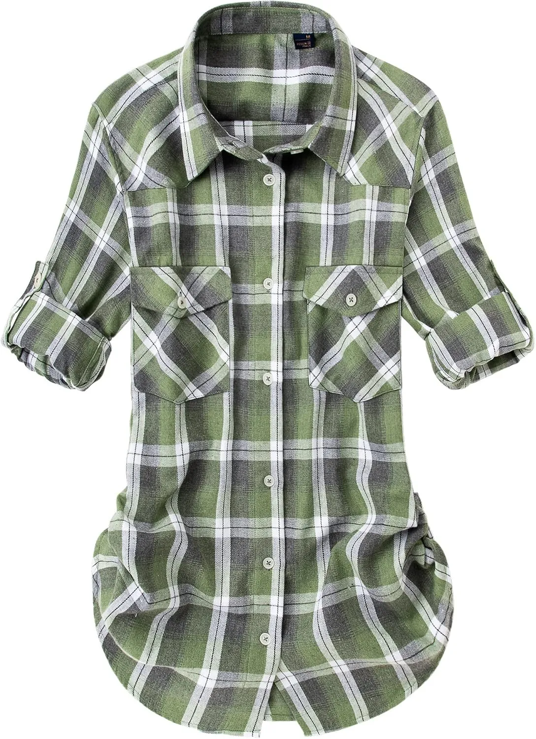 Alimens & Gentle Womens Plaid Flannel Shirts Long Sleeve Roll Up Casual Button Down Shirt