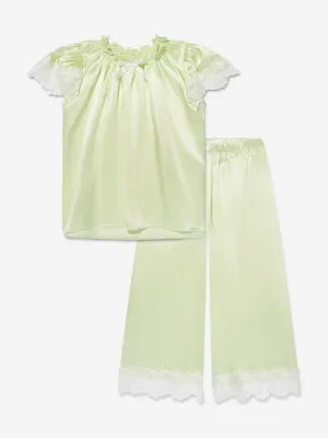 Amiki Children Girls Silk Angelina Pyjama Set in Lime