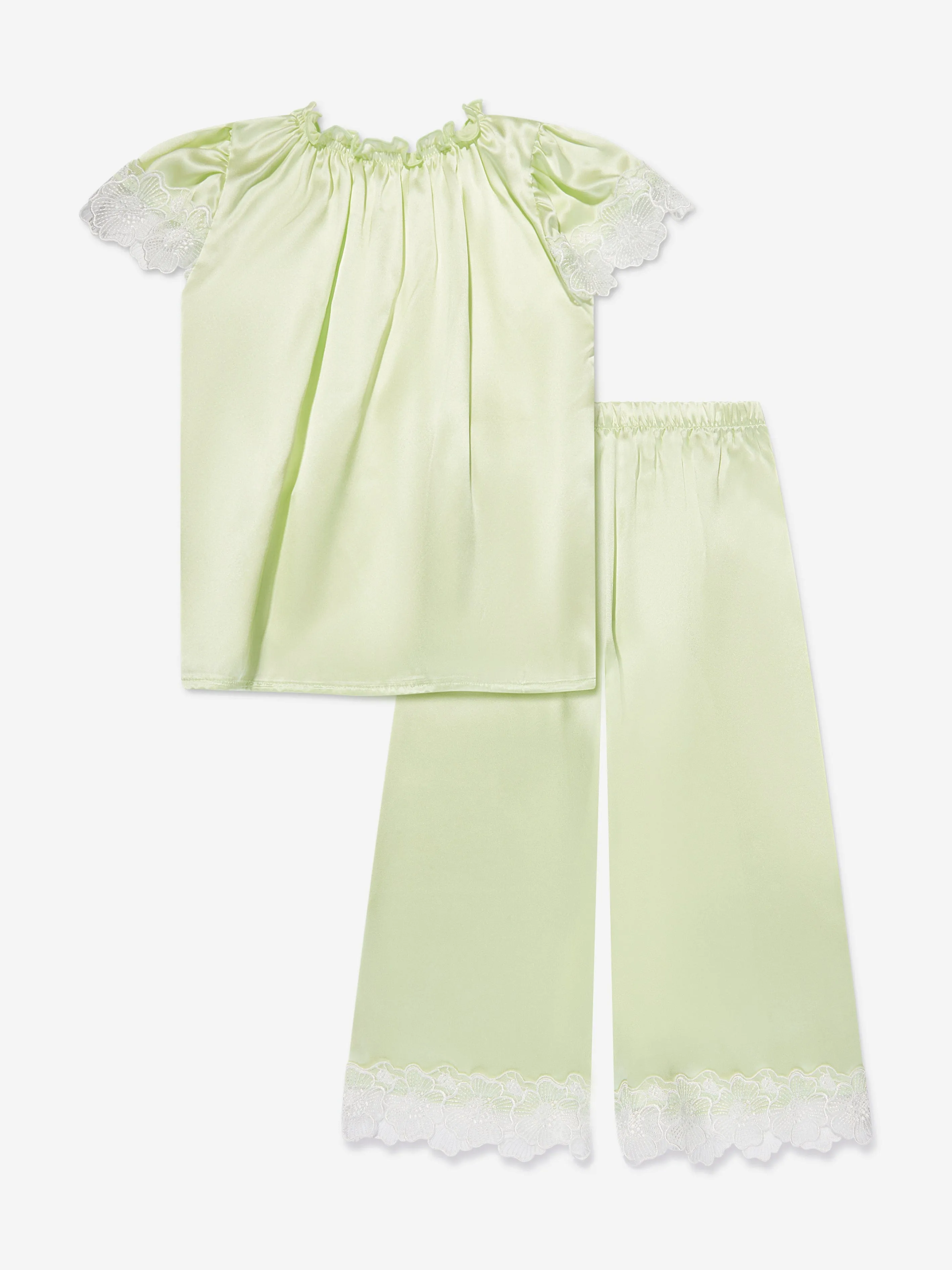 Amiki Children Girls Silk Angelina Pyjama Set in Lime