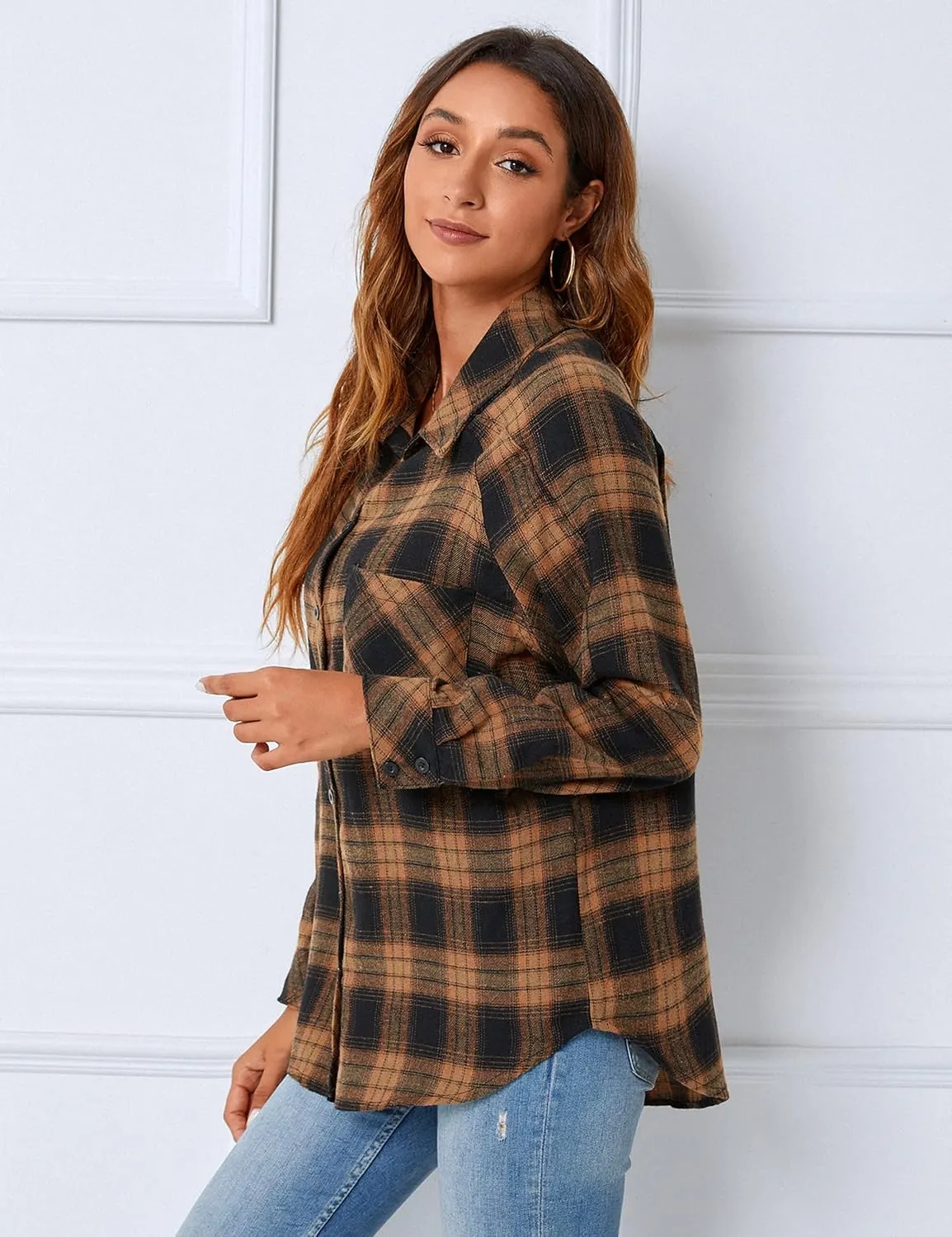 Blooming Jelly Womens Long Sleeve Shirts Flannel Plaid Tops 2023 Button Down Casual Fall Outfits Shacket