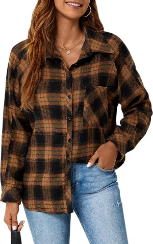 Blooming Jelly Womens Long Sleeve Shirts Flannel Plaid Tops 2023 Button Down Casual Fall Outfits Shacket