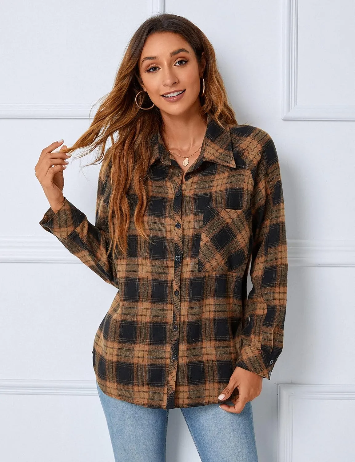 Blooming Jelly Womens Long Sleeve Shirts Flannel Plaid Tops 2023 Button Down Casual Fall Outfits Shacket