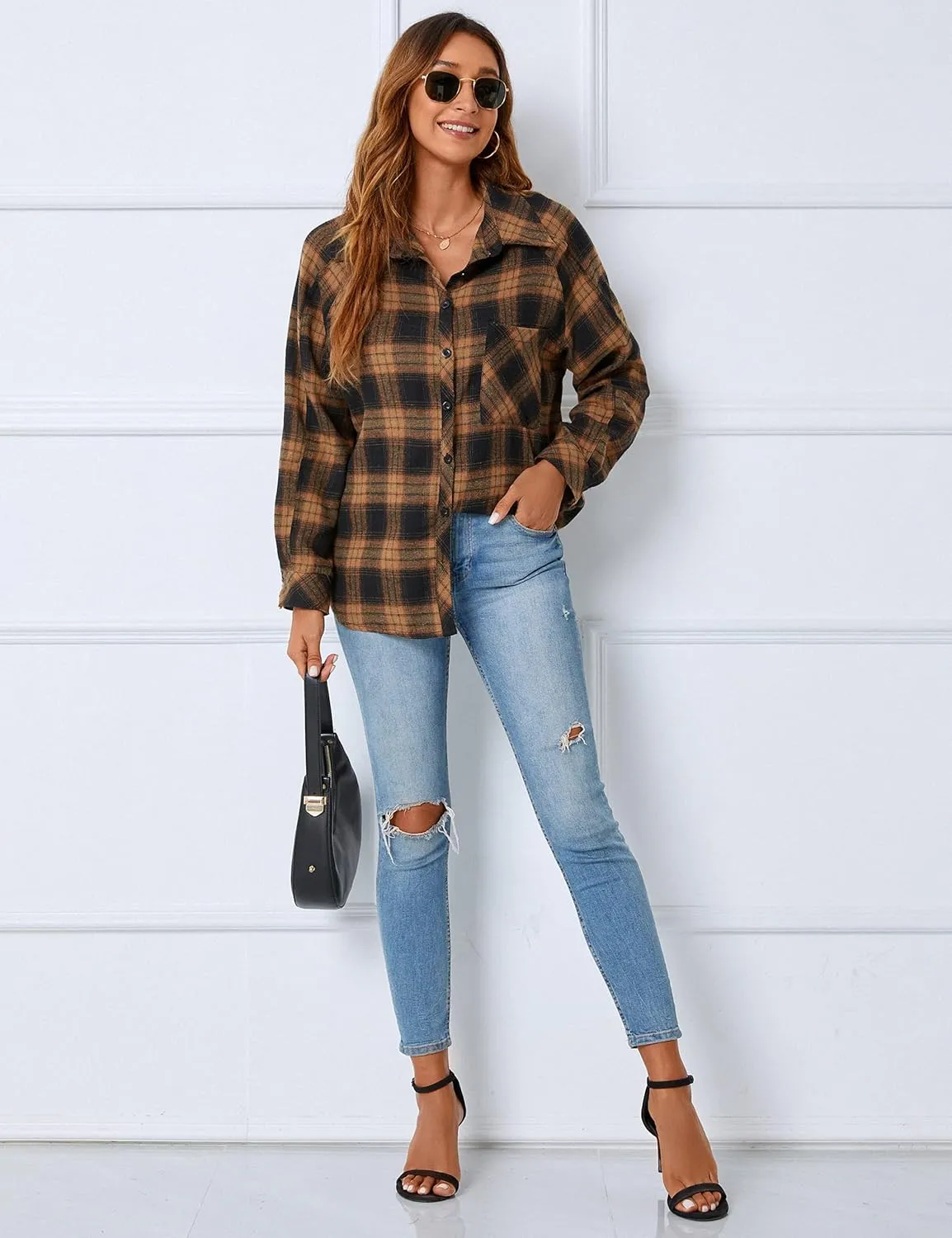 Blooming Jelly Womens Long Sleeve Shirts Flannel Plaid Tops 2023 Button Down Casual Fall Outfits Shacket
