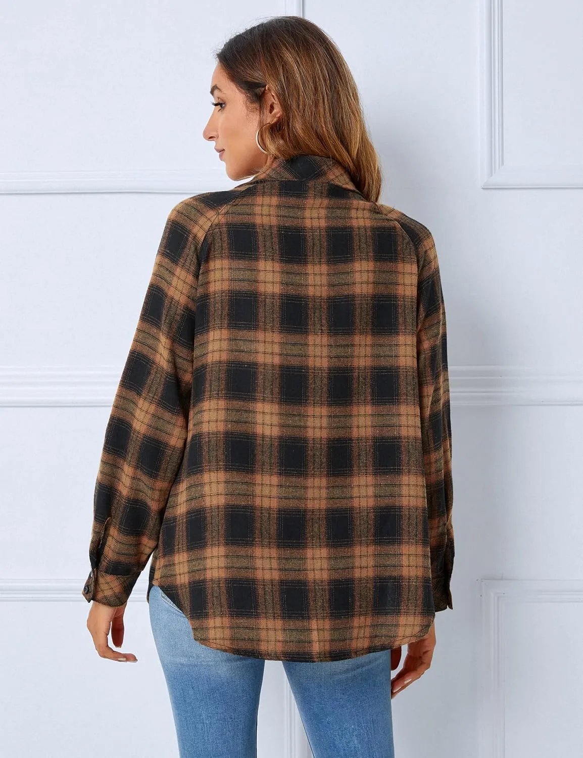Blooming Jelly Womens Long Sleeve Shirts Flannel Plaid Tops 2023 Button Down Casual Fall Outfits Shacket