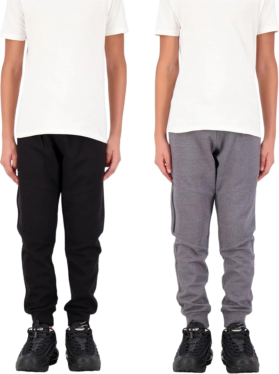 Boys 2-Pack Fleece Jogger Sweatpants with Zipper Pockets Pull on Pants for Kids