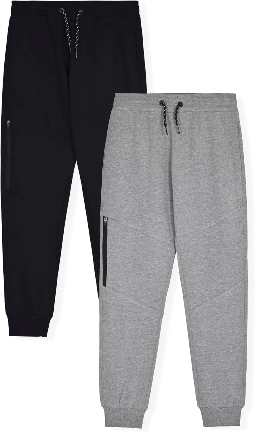 Boys 2-Pack Fleece Jogger Sweatpants with Zipper Pockets Pull on Pants for Kids