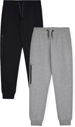Boys 2-Pack Fleece Jogger Sweatpants with Zipper Pockets Pull on Pants for Kids