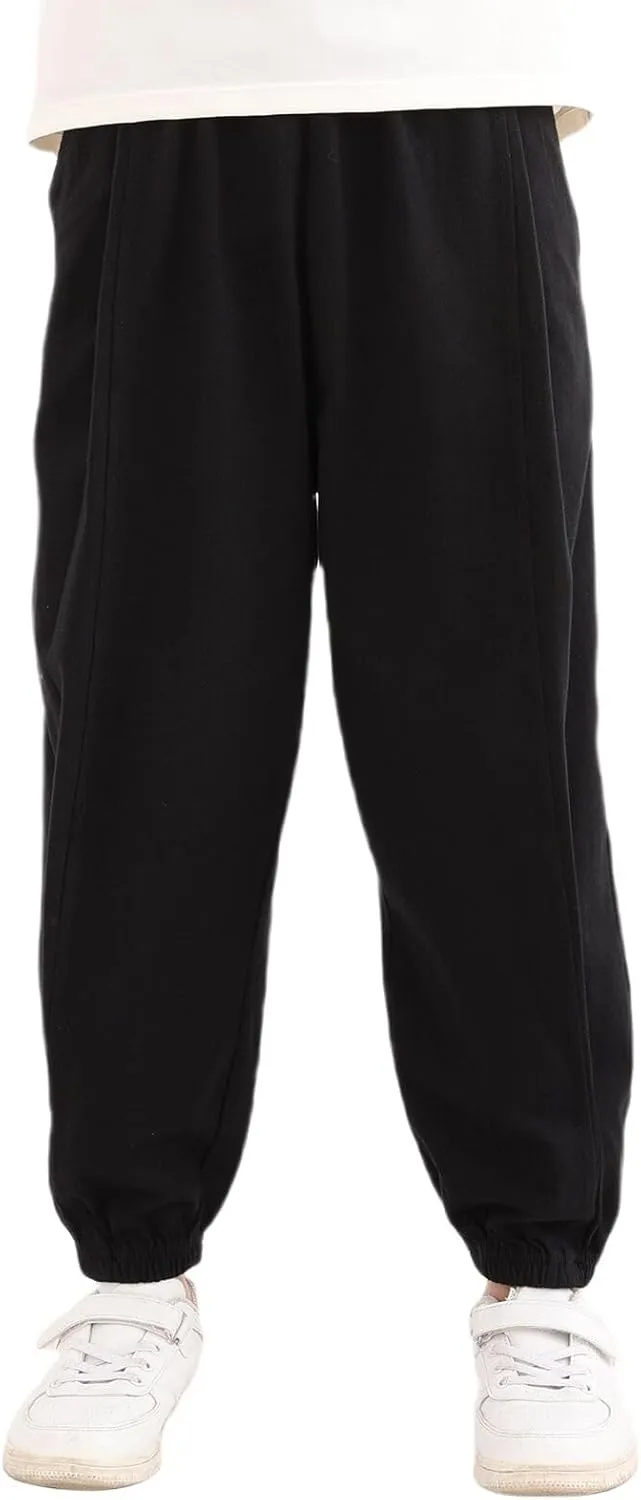Boys Girls 100% Cotton Lightweight Pants Pull On Joggers Active Pants for Kids
