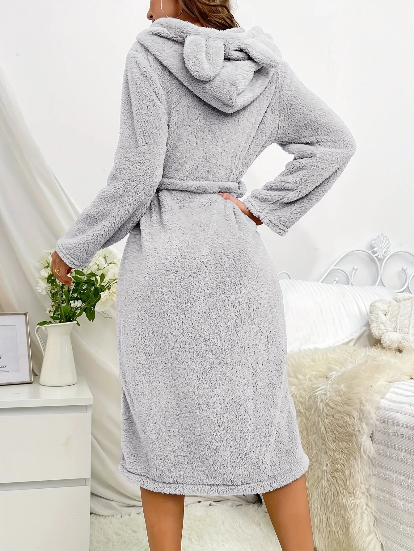 Cozy Hooded Night Robe with Pockets & Belt - Womens Sleepwear