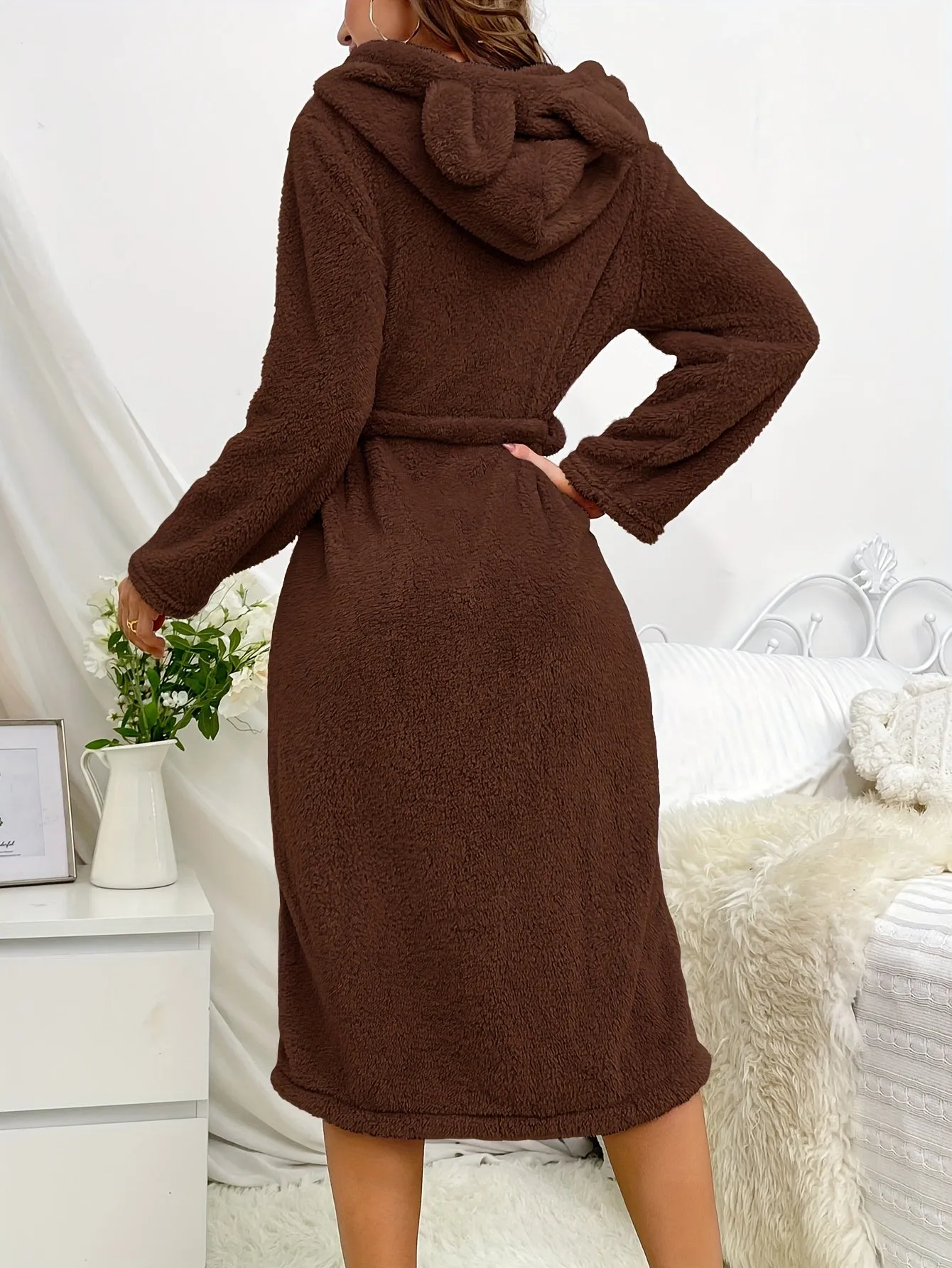 Cozy Hooded Night Robe with Pockets & Belt - Womens Sleepwear