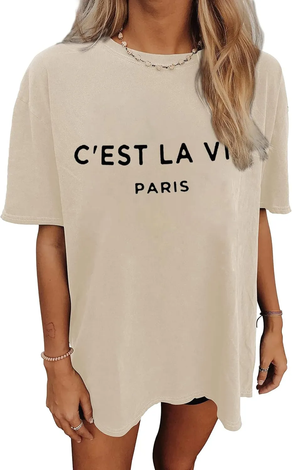 CSDAJIO Women's Casual Short Sleeve Loose Shirt Oversized T-Shirt Trendy Going Out Crew Neck Summer Graphic Tees