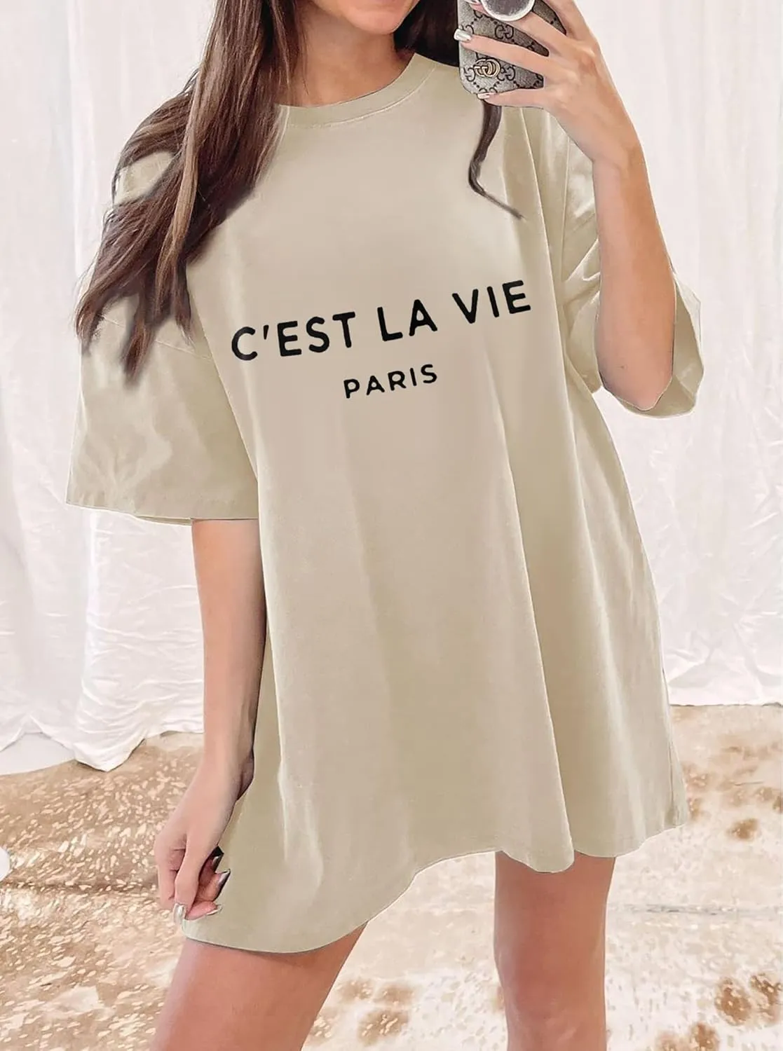 CSDAJIO Women's Casual Short Sleeve Loose Shirt Oversized T-Shirt Trendy Going Out Crew Neck Summer Graphic Tees