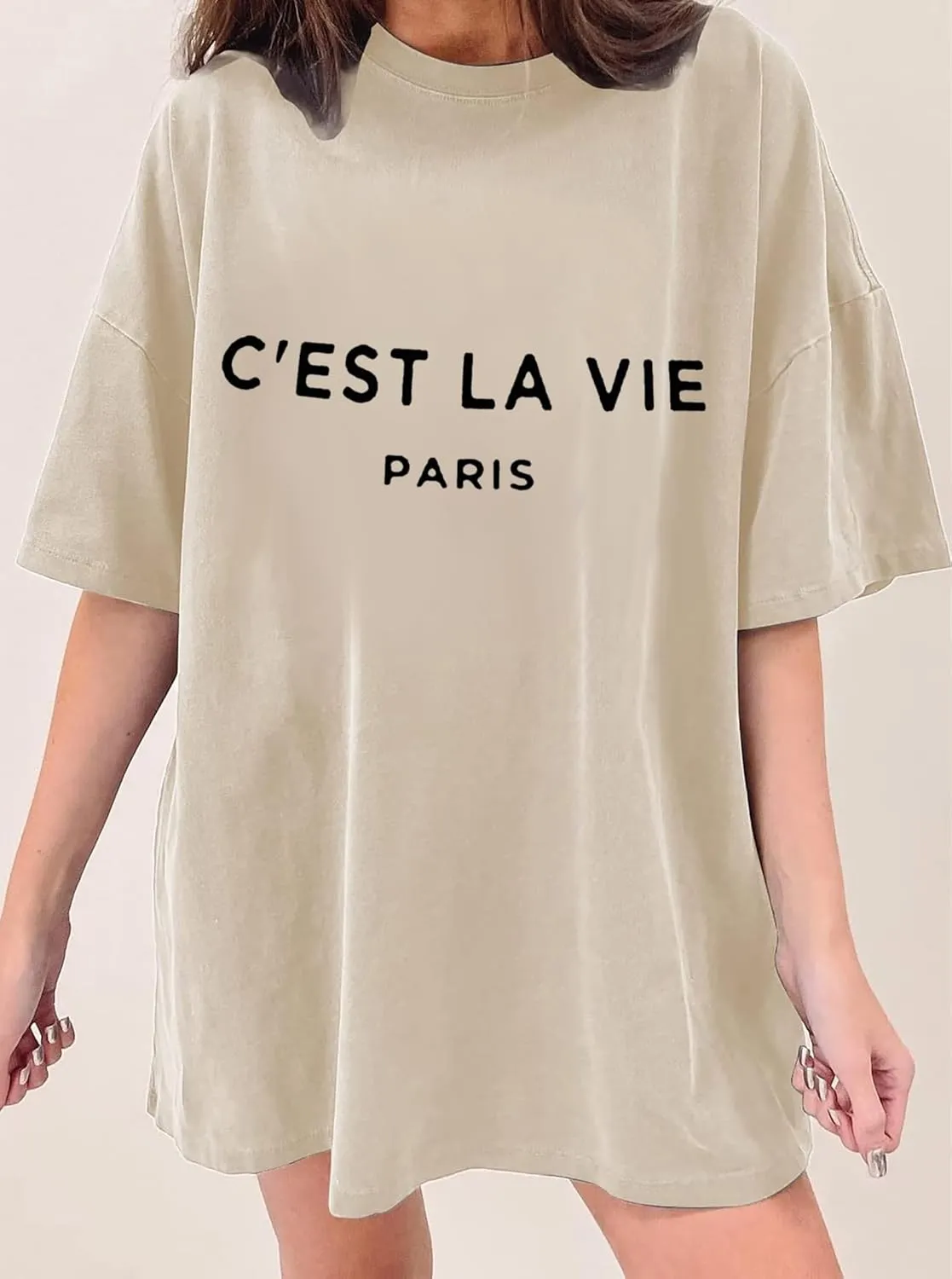 CSDAJIO Women's Casual Short Sleeve Loose Shirt Oversized T-Shirt Trendy Going Out Crew Neck Summer Graphic Tees