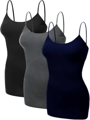Emmalise Women's Basic Casual Long Camisole Adjustable Strap Cami Layering Top