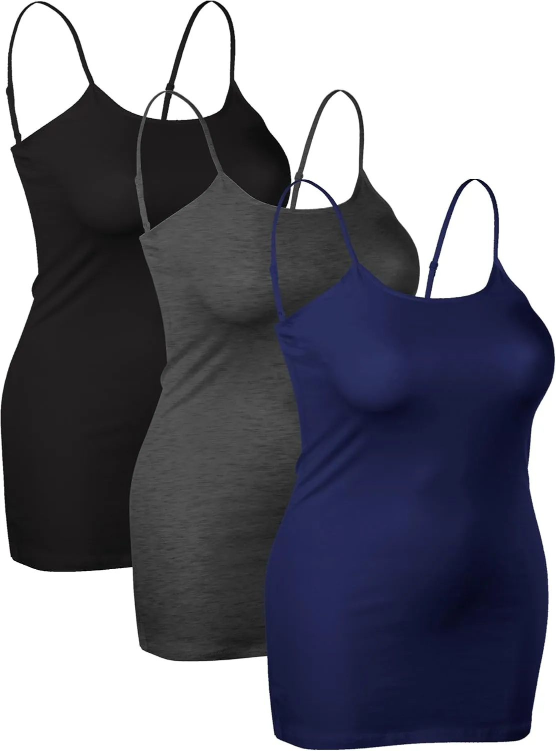 Emmalise Women's Basic Casual Long Camisole Adjustable Strap Cami Layering Top