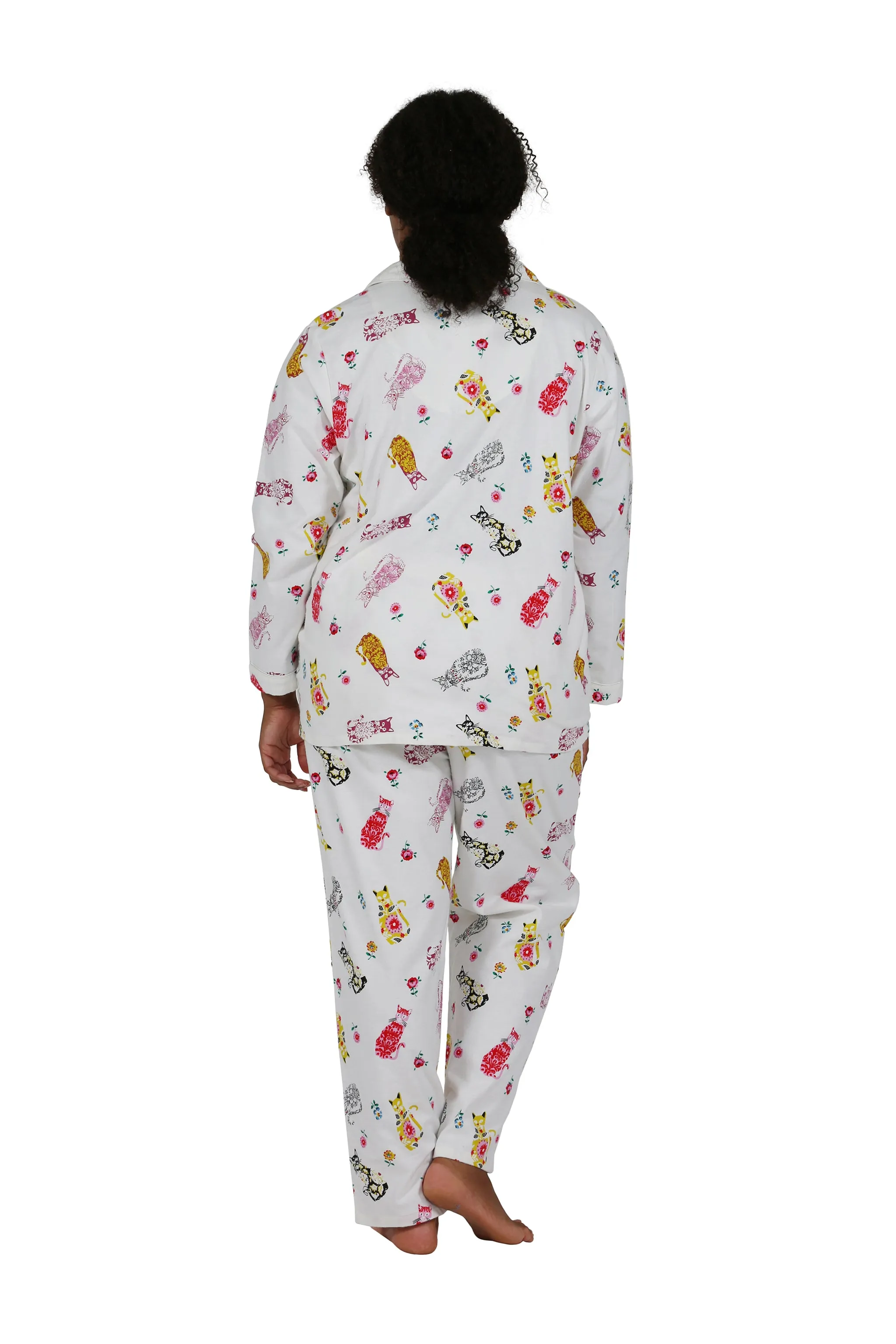 Flannel Cat Print Plus Size Pajama Set