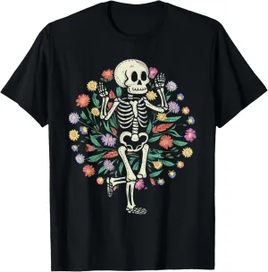 Floral Skeleton Funny Goth Halloween Costume Men Women Kids T-Shirt