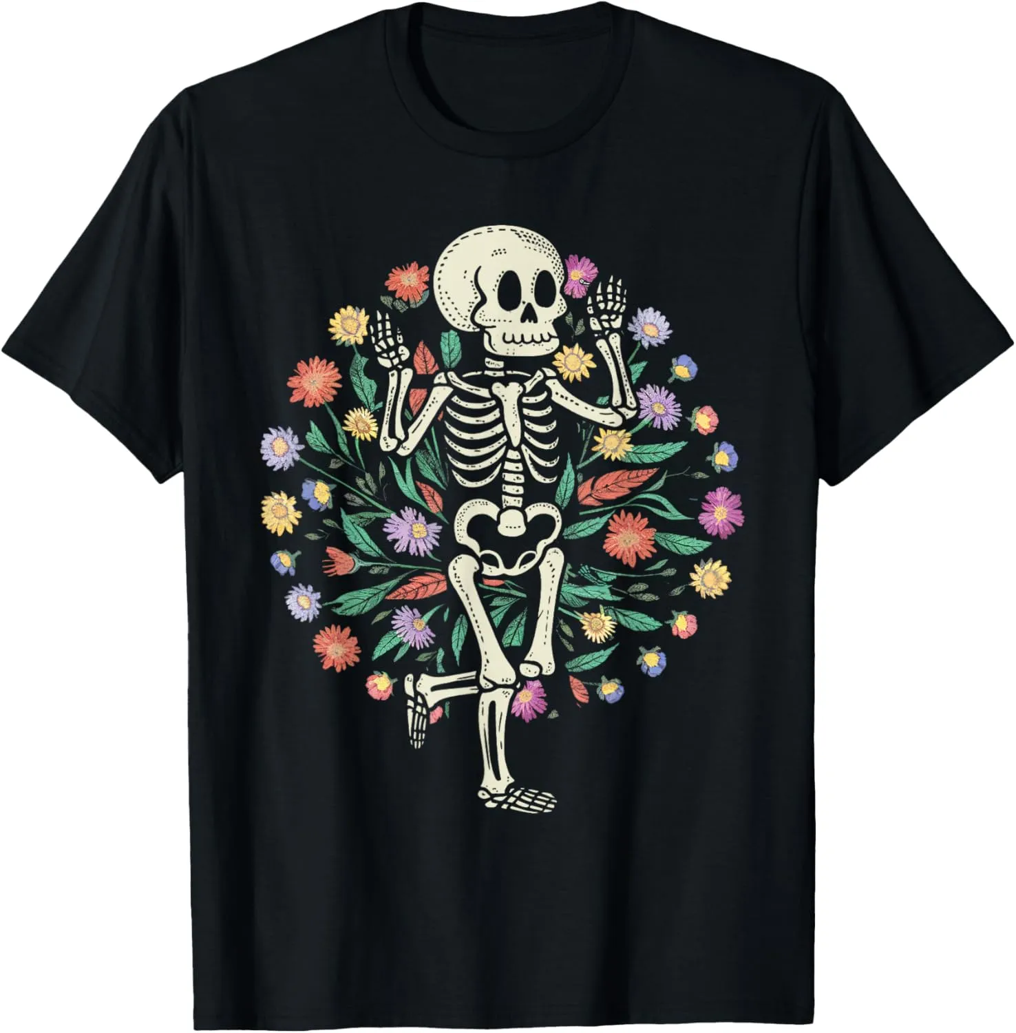 Floral Skeleton Funny Goth Halloween Costume Men Women Kids T-Shirt