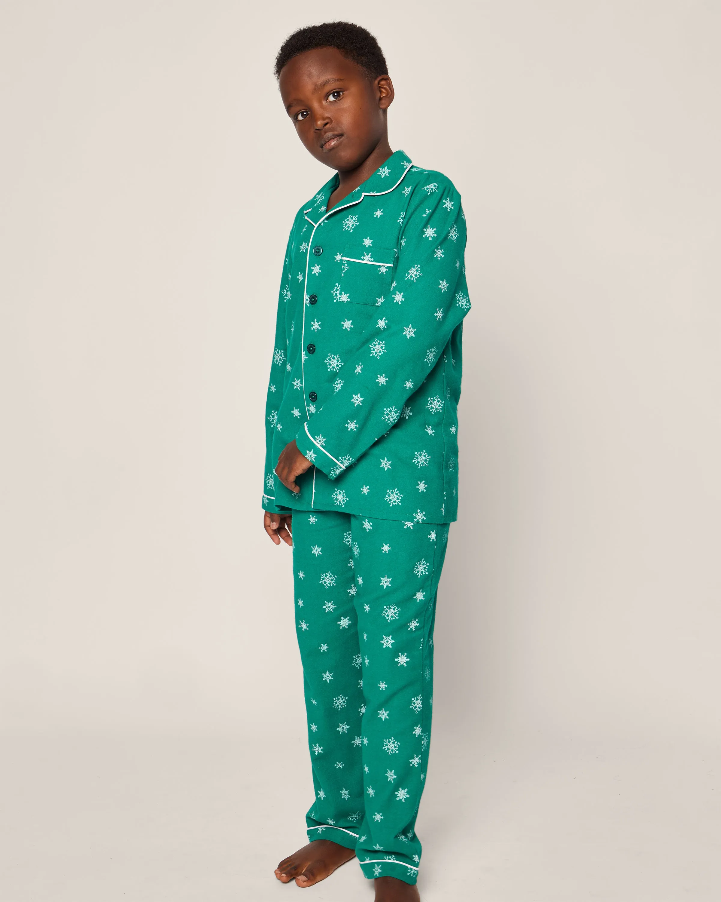 Kid's Flannel Pajama Set in Emerald Wonderland