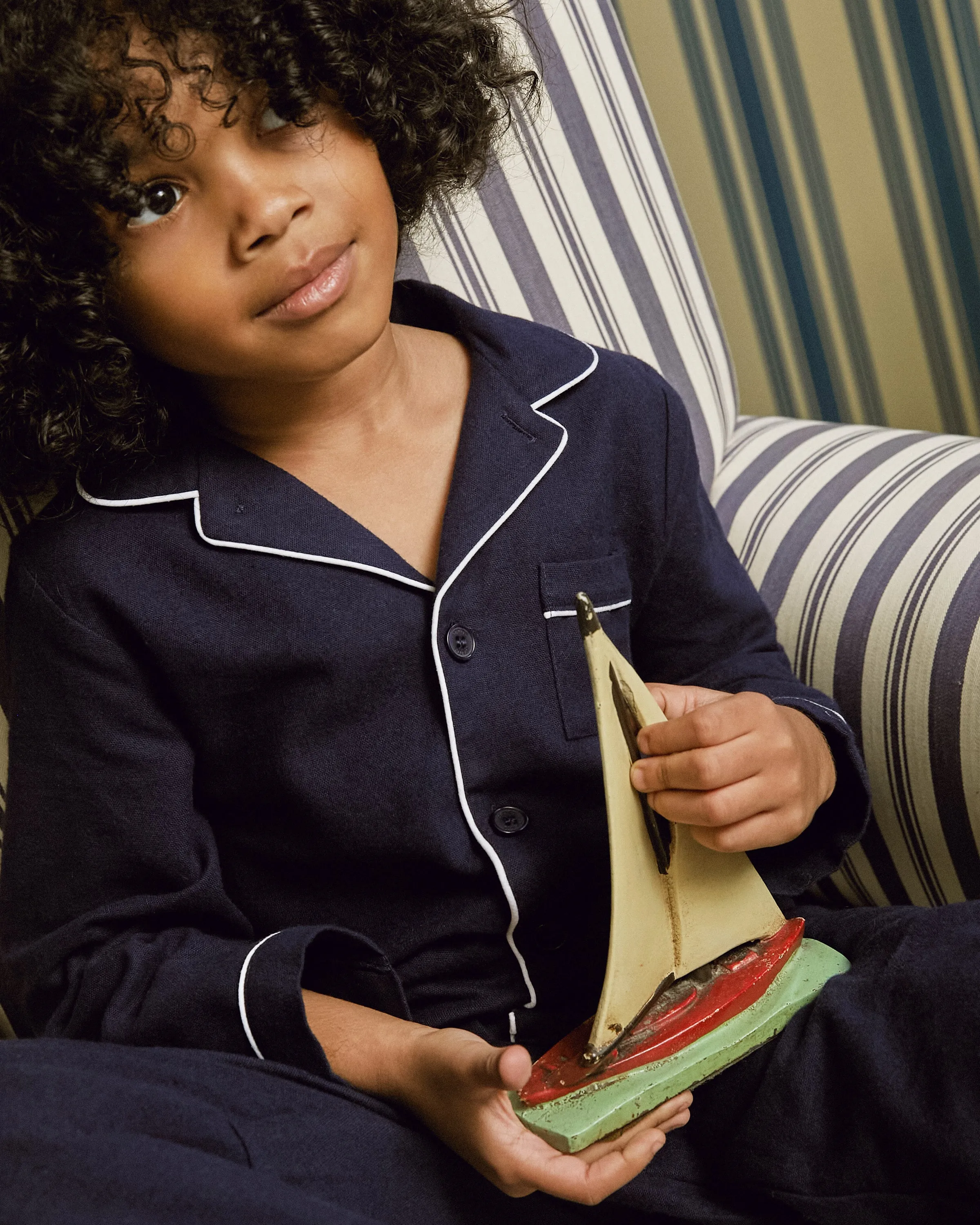 Kid's Flannel Pajama Set in Navy