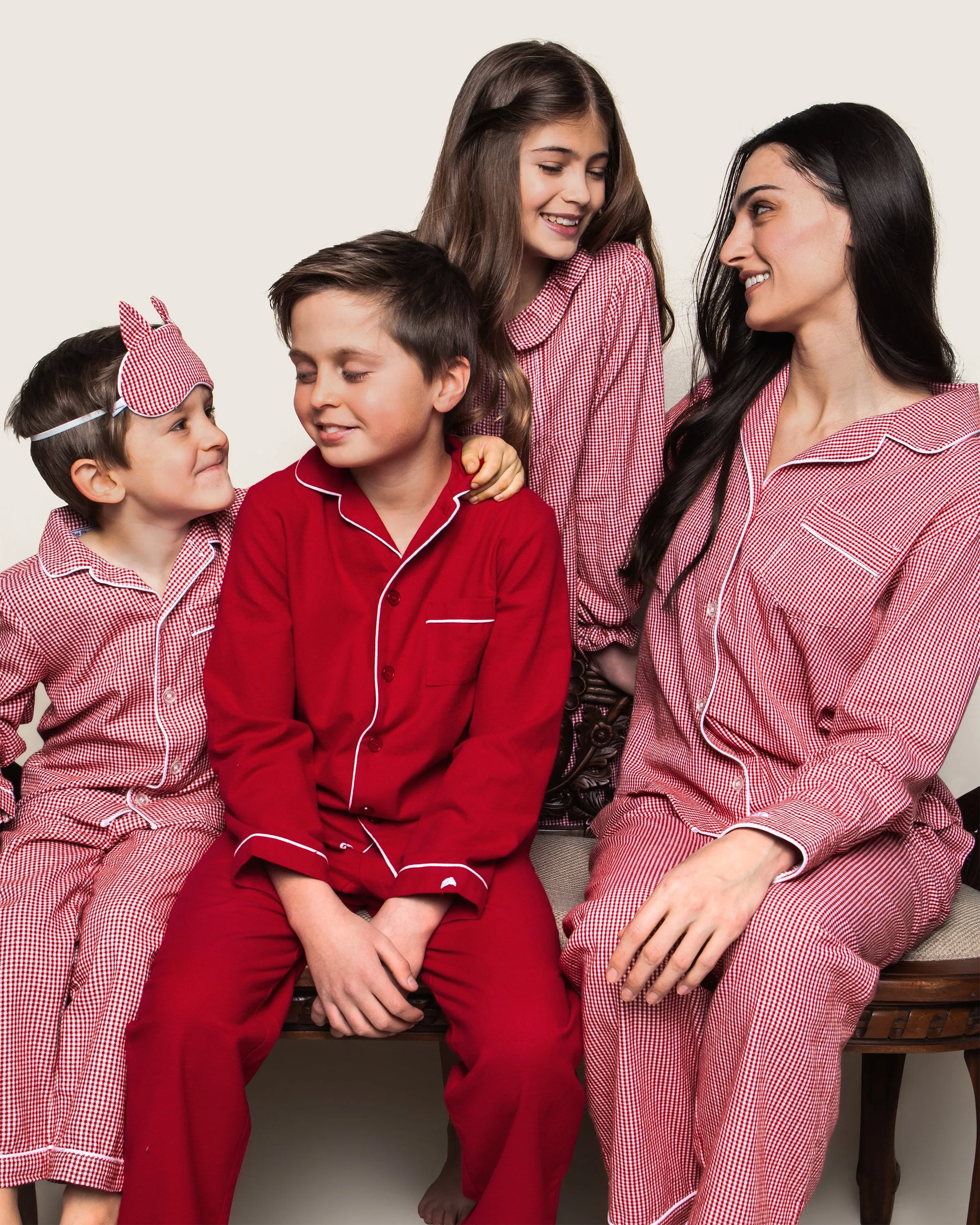 Kid's Flannel Pajama Set in Red Mini Gingham