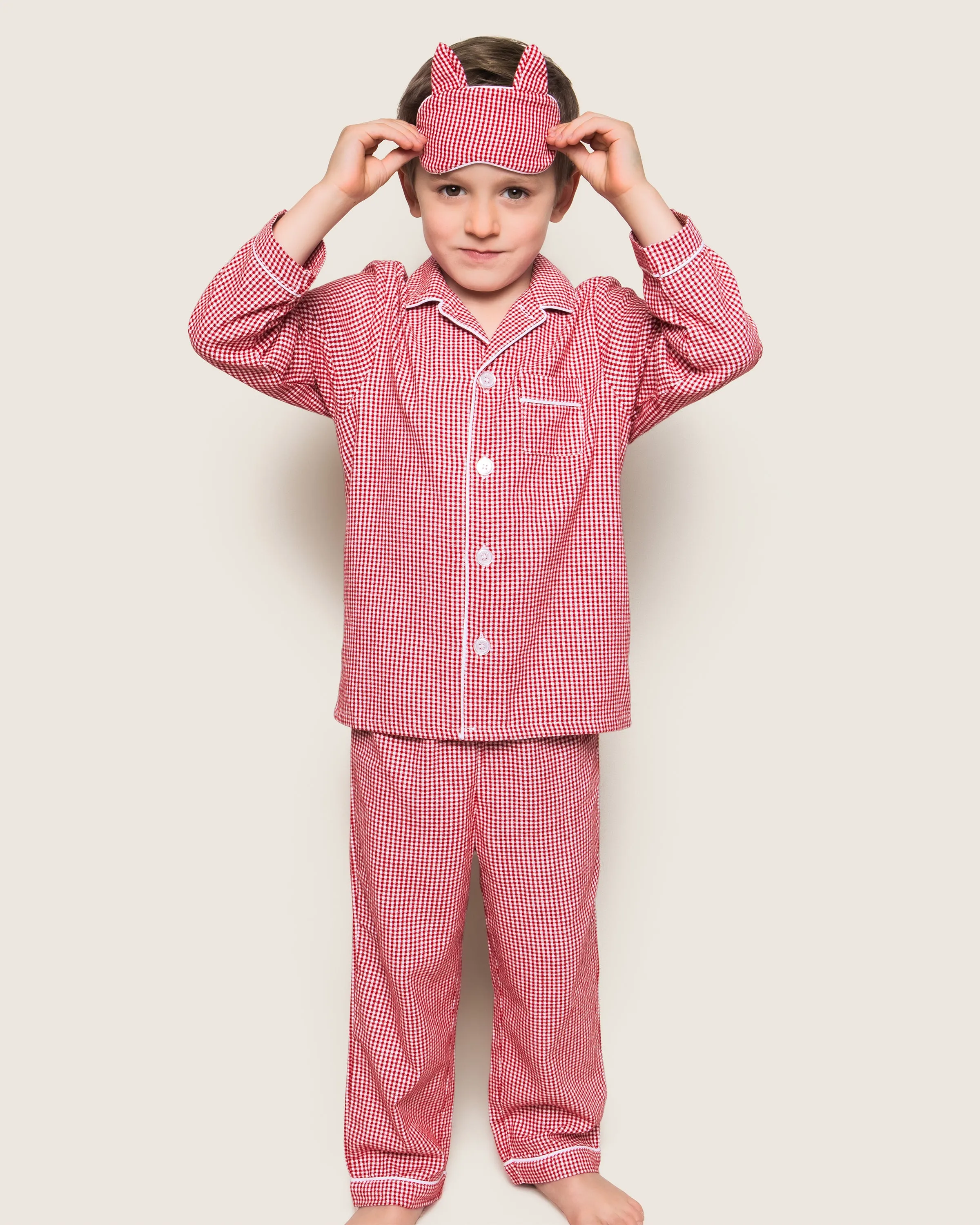 Kid's Flannel Pajama Set in Red Mini Gingham
