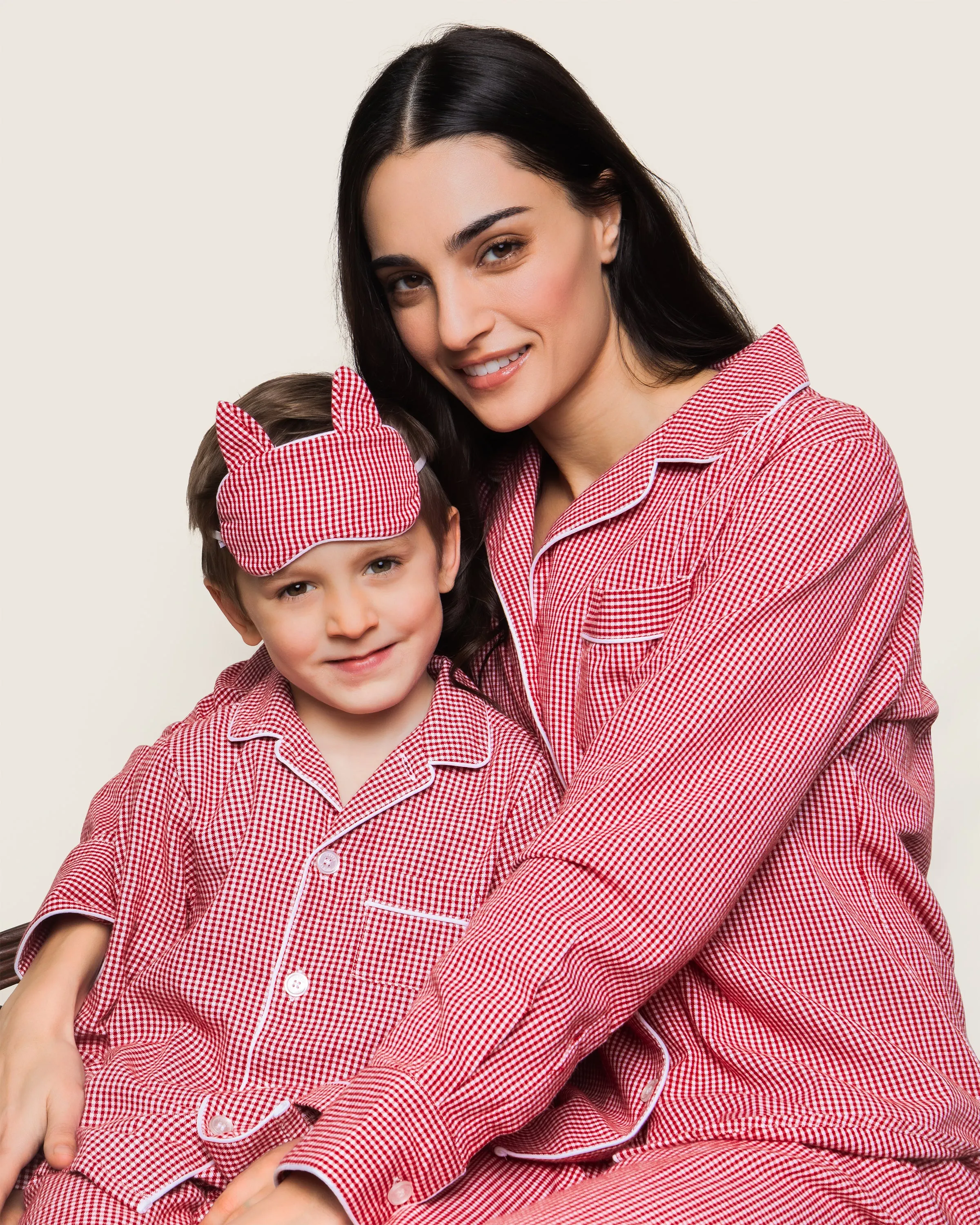 Kid's Flannel Pajama Set in Red Mini Gingham