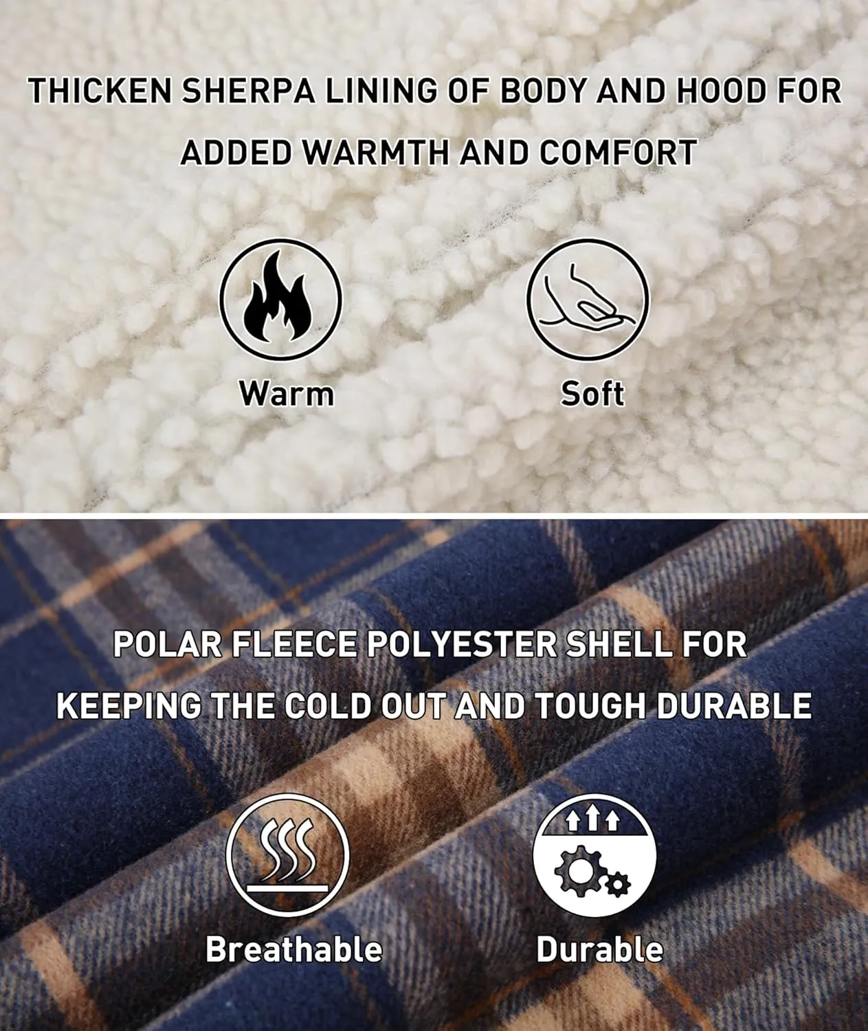 Mens Flannel Hoodie Jacket Fleece Lined Flannel Shirt Plaid Zip Up Sherpa Hooded Sweatshirt Warm Winter Coat