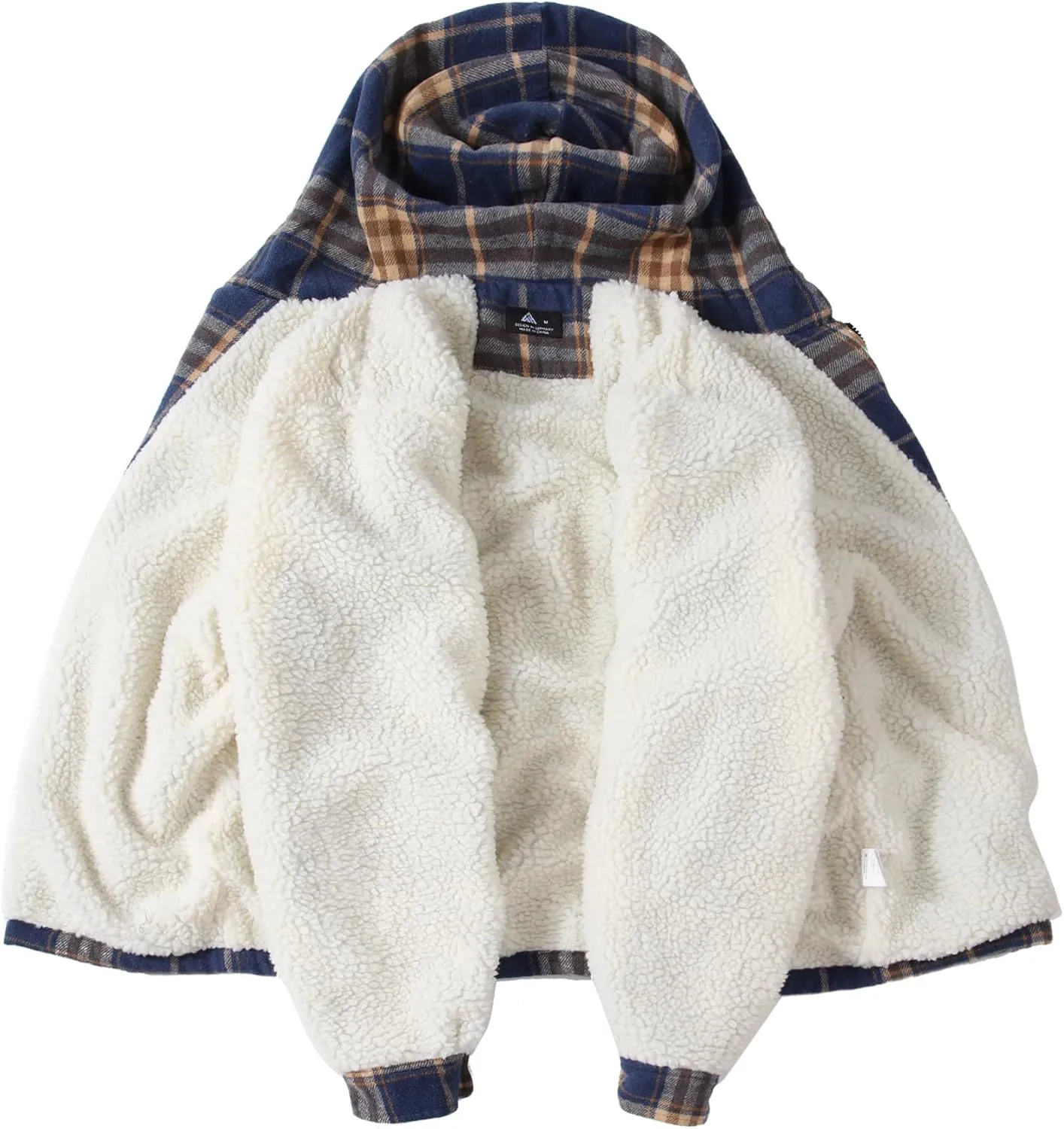 Mens Flannel Hoodie Jacket Fleece Lined Flannel Shirt Plaid Zip Up Sherpa Hooded Sweatshirt Warm Winter Coat