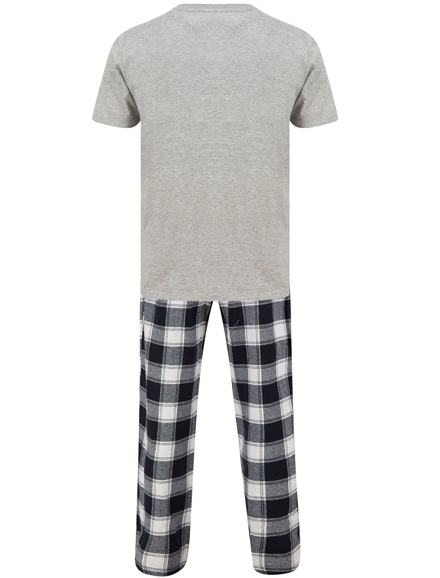 Men's Santa Pocket 2pc Lounge Pyjama Set in Light Grey Marl / Navy White Check - Merry Christmas