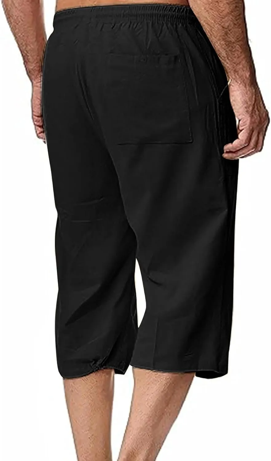 Muscularfit Mens Linen Shorts Capri Pants Baggy Drawstring Elastic Waist Beach Summer Cotton Linen Athletic Shorts Pockets