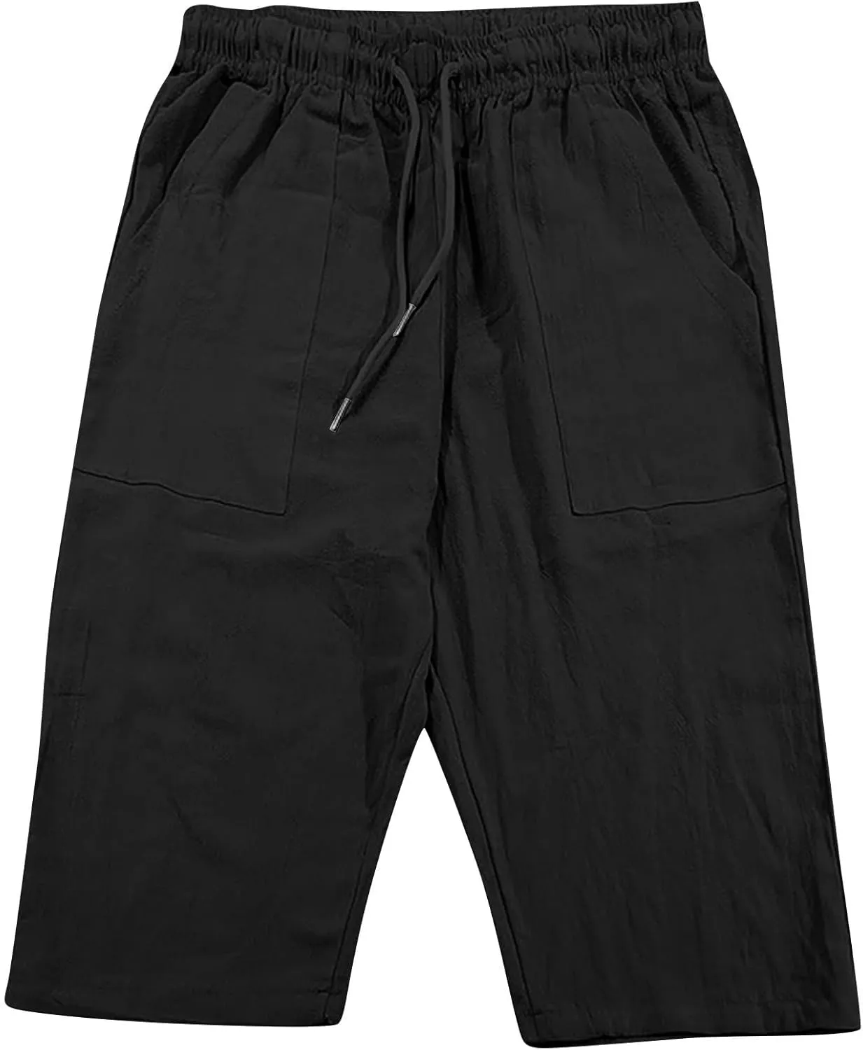 Muscularfit Mens Linen Shorts Capri Pants Baggy Drawstring Elastic Waist Beach Summer Cotton Linen Athletic Shorts Pockets