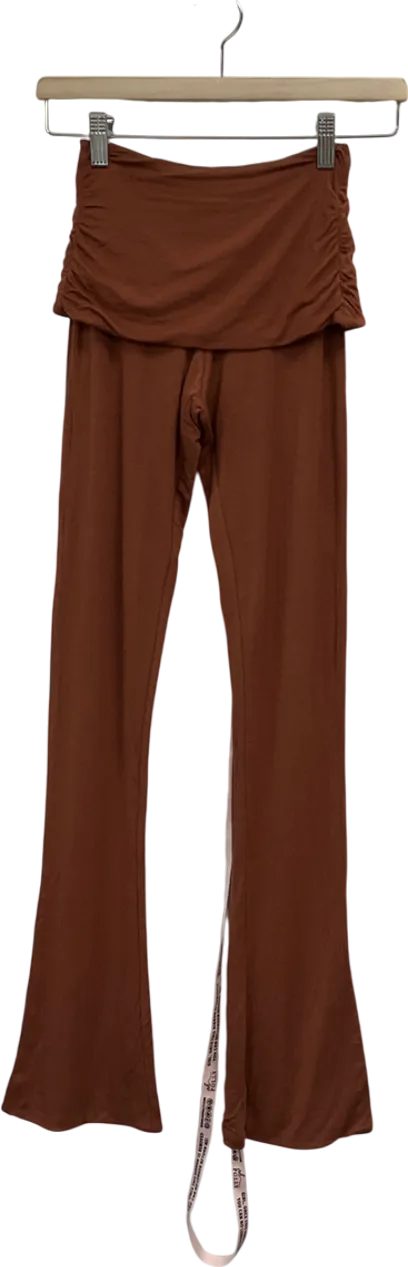 Oh Polly Mid Rise Modal Cashmere Blend Trousers In Chestnut Brown UK 6