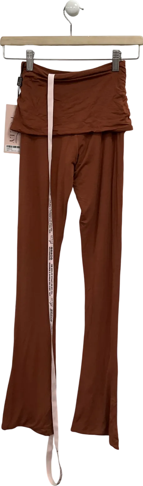 Oh Polly Mid Rise Modal Cashmere Blend Trousers In Chestnut Brown UK 6