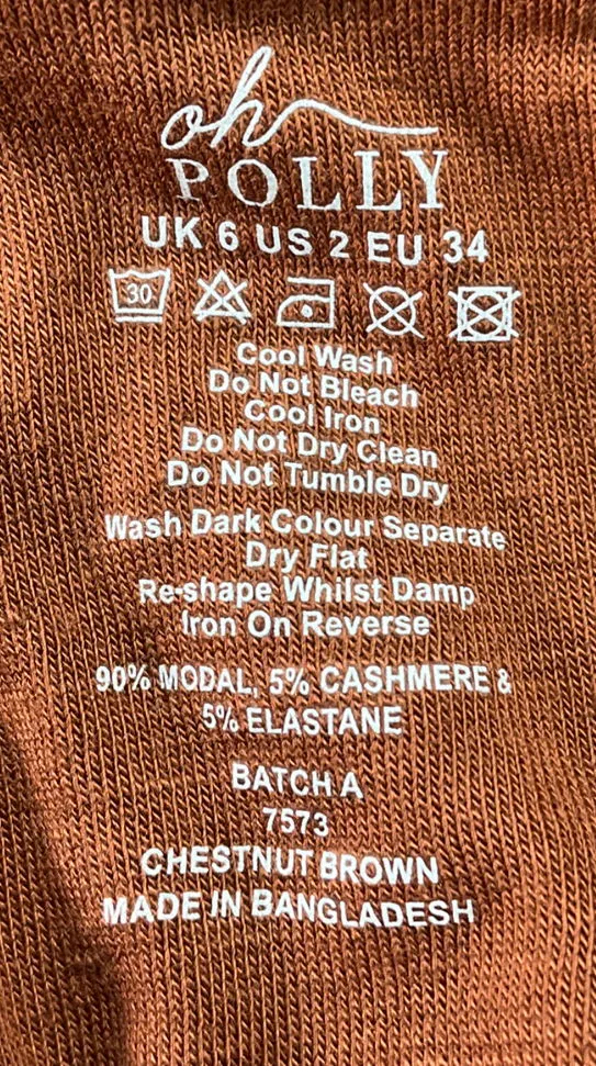 Oh Polly Mid Rise Modal Cashmere Blend Trousers In Chestnut Brown UK 6