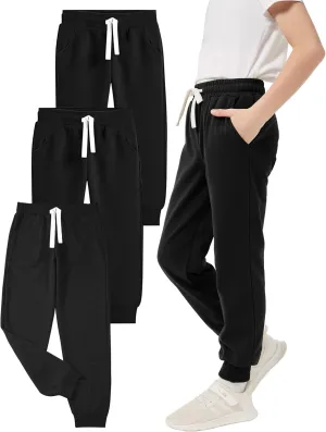 PEHMEA Boys Girls Sweatpants 3 Pack Active Jogger Pants with Pockets Drawstring for Kids 5-14 Years