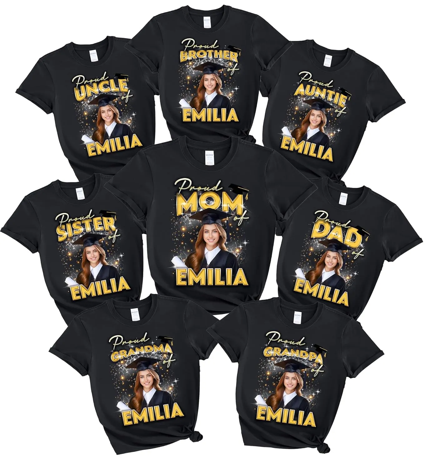 Personalized Graduation Family T-Shirt  Custom Graduation Photo Shirt  Proud Mom, Dad, Grandma, Grandpa of Graduate  Class of 2025 Gift  Multiple Colors & Sizes