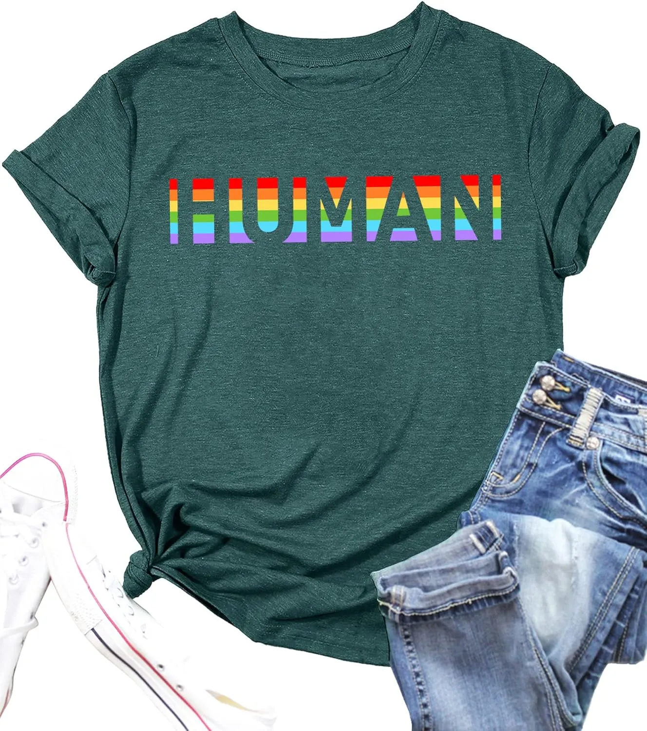 Pride Shirts for Women Human LGBT T-Shirt Rainbow Graphic Tee Shirt LGBTQ Equality Blouse Tops