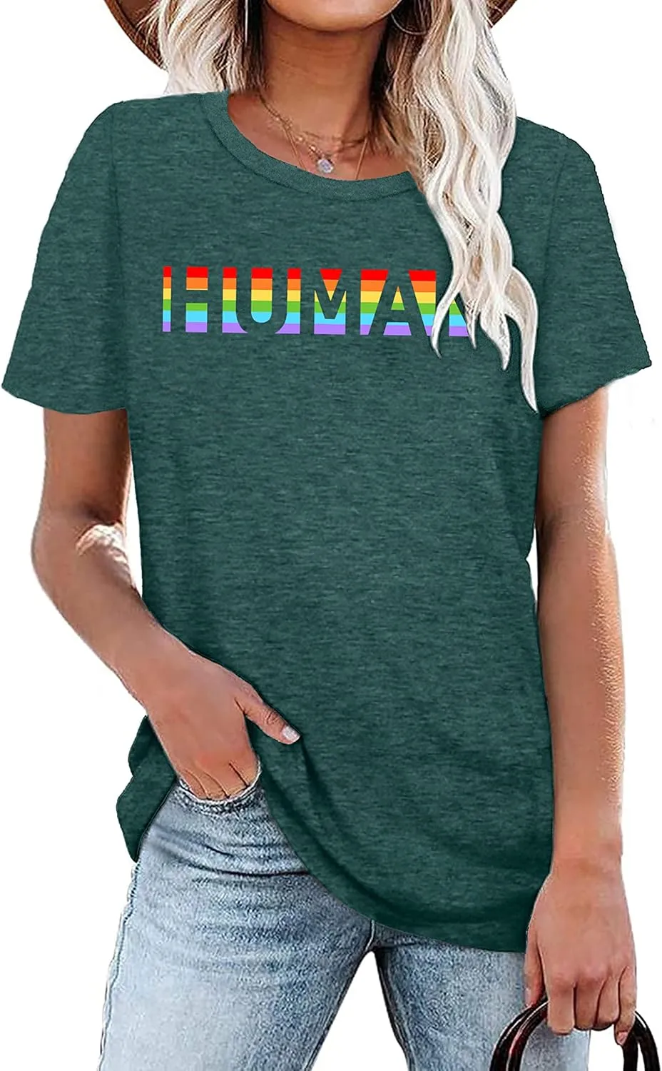 Pride Shirts for Women Human LGBT T-Shirt Rainbow Graphic Tee Shirt LGBTQ Equality Blouse Tops