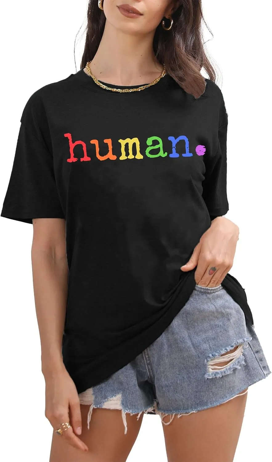 Pride Shirts for Women Human LGBT T-Shirt Rainbow Graphic Tee Shirt LGBTQ Equality Blouse Tops