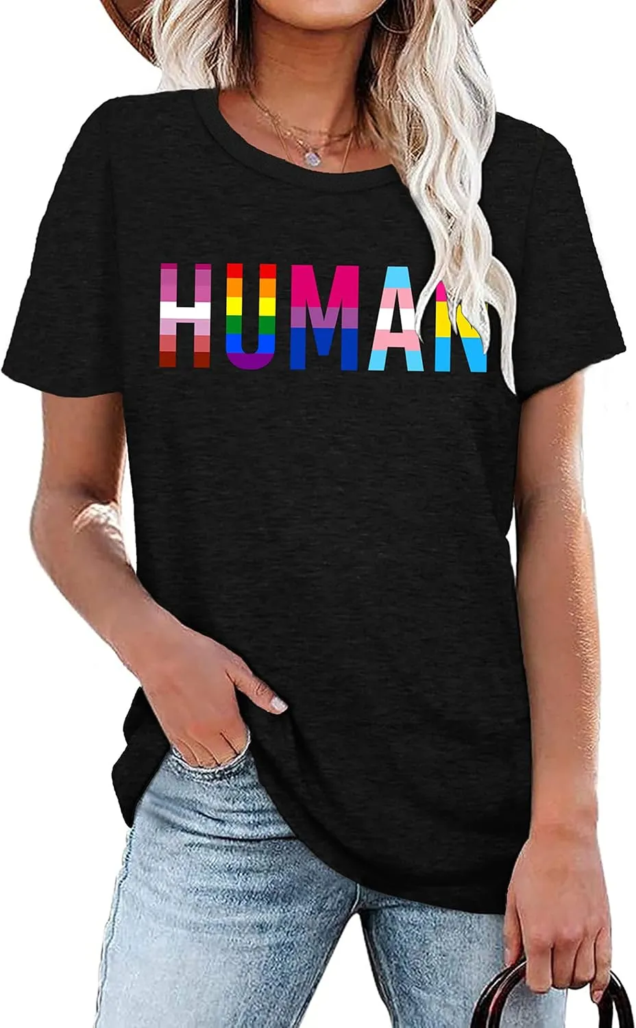 Pride Shirts for Women Human LGBT T-Shirt Rainbow Graphic Tee Shirt LGBTQ Equality Blouse Tops