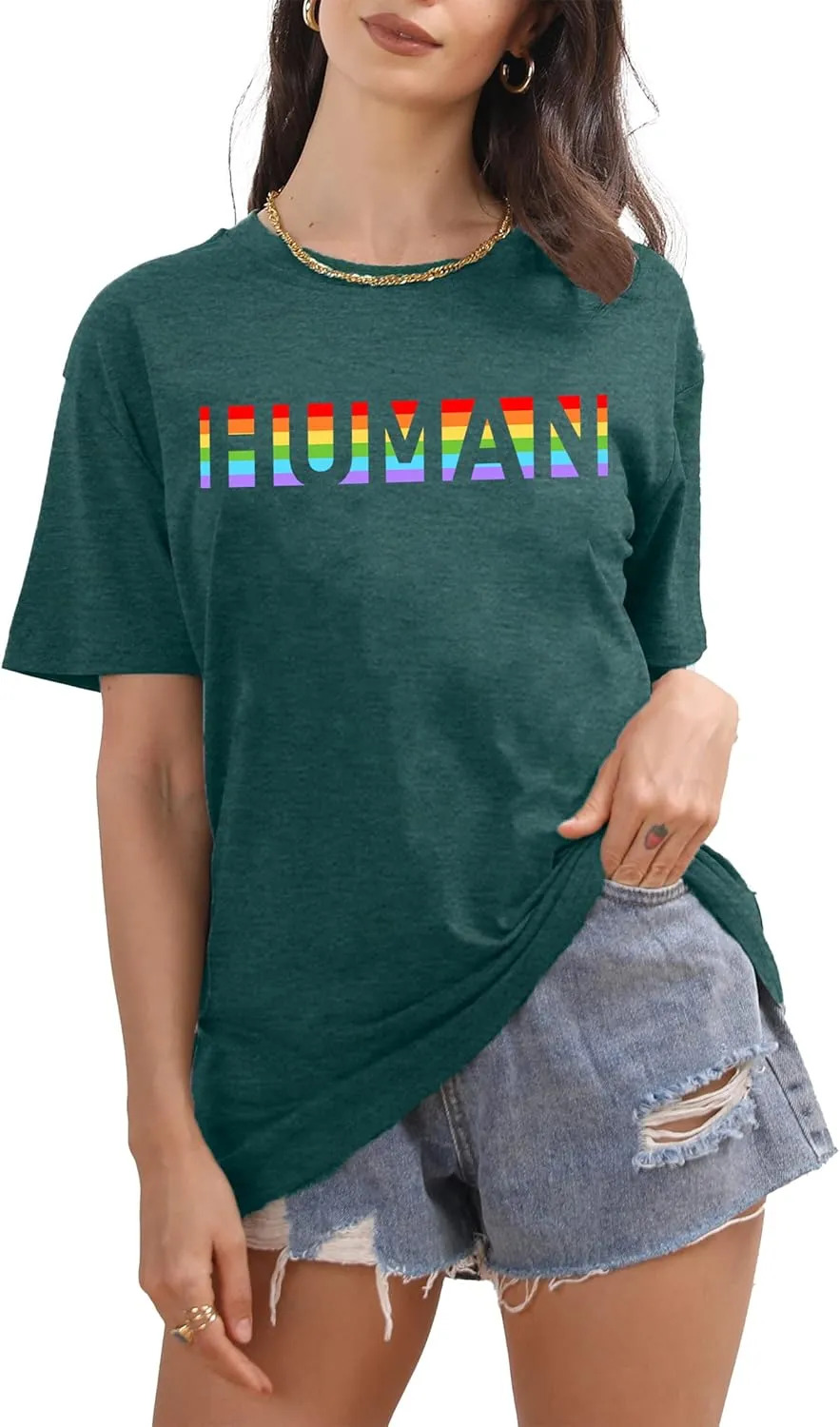 Pride Shirts for Women Human LGBT T-Shirt Rainbow Graphic Tee Shirt LGBTQ Equality Blouse Tops