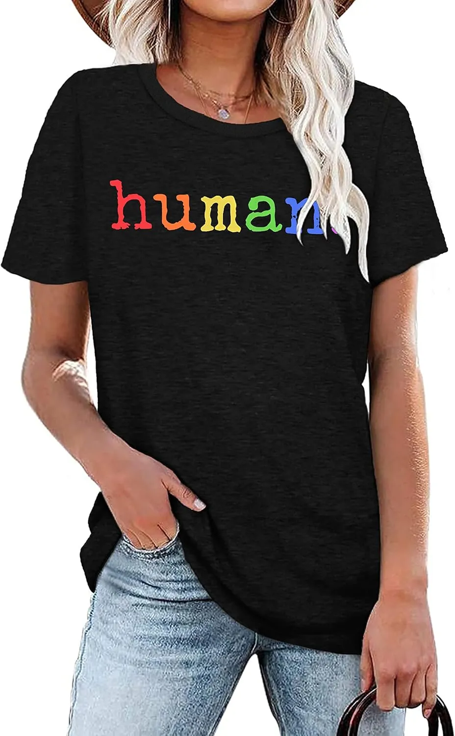 Pride Shirts for Women Human LGBT T-Shirt Rainbow Graphic Tee Shirt LGBTQ Equality Blouse Tops