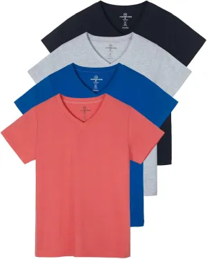 Real Essentials 4 Pack: Women's Classic-Fit Cotton Short-Sleeve V-Neck T-Shirt (Available in Plus Size)