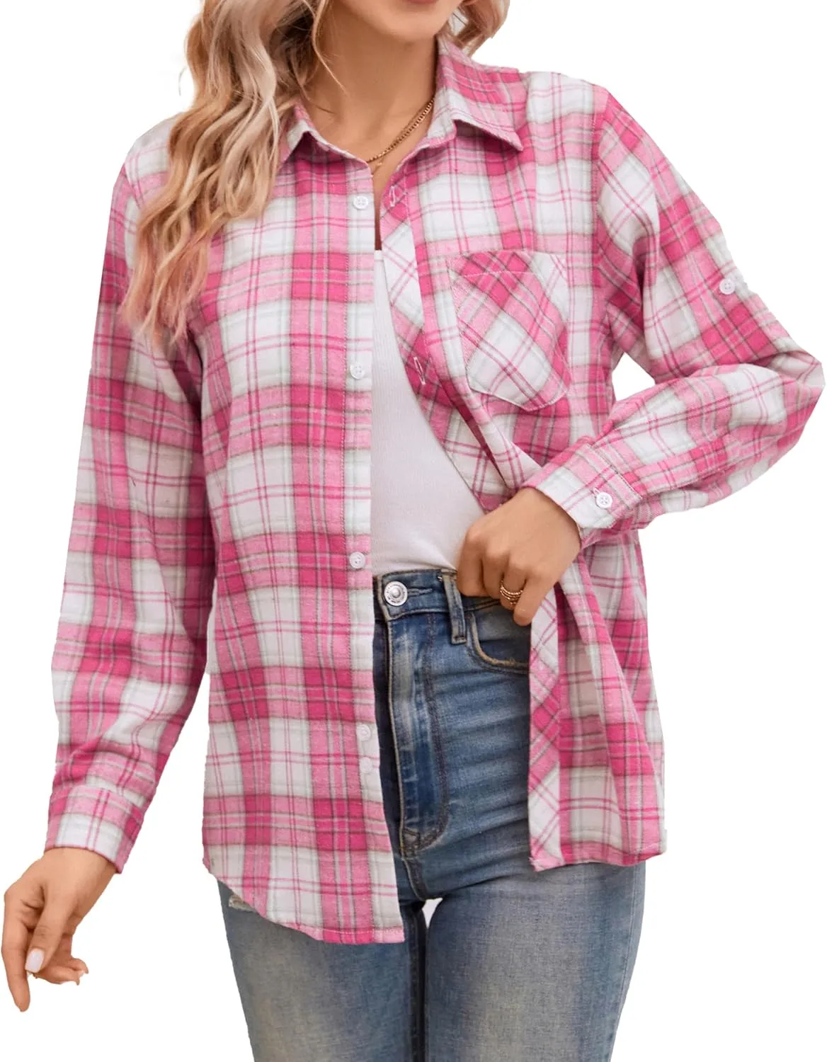 SANGTREE Womens and Girls Long Sleeve Flannel Shirt Casual Button Down Plaid Shirts, 3 Months - Adult 2XL