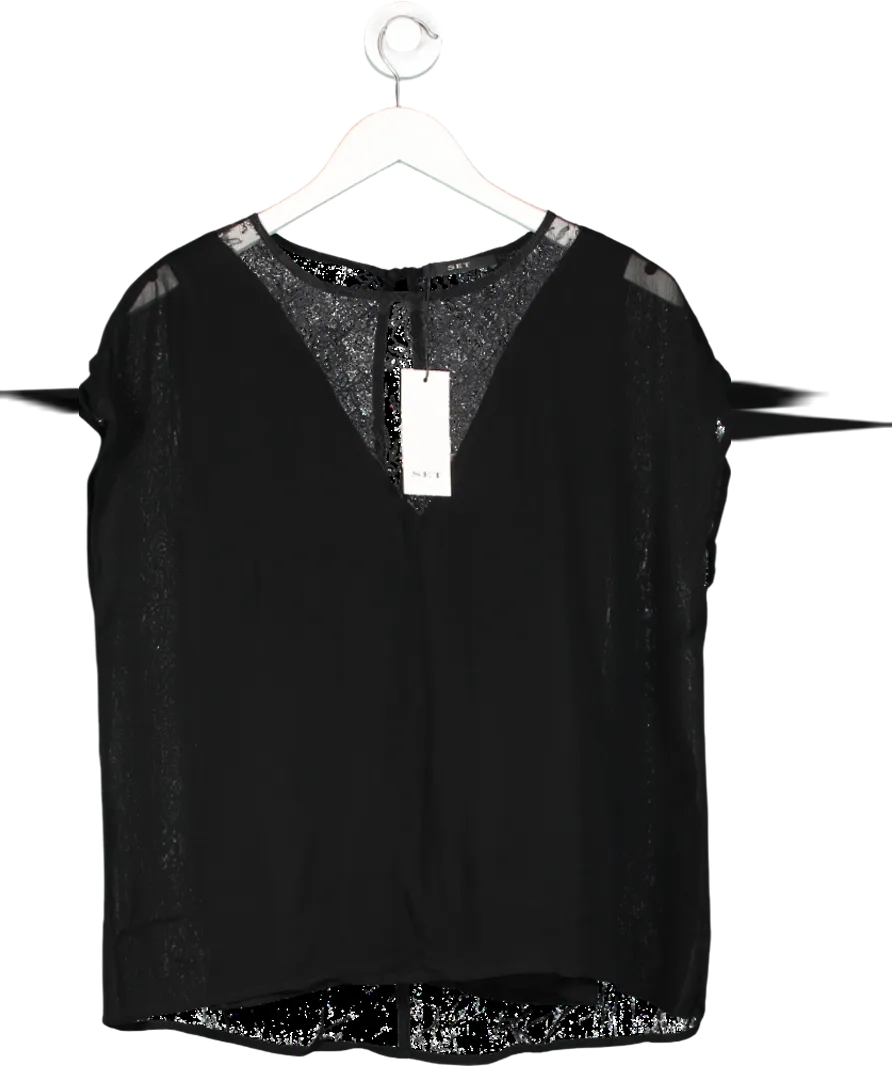 Set Black 100% Silk Lace T-shirt UK 8