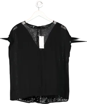 Set Black 100% Silk Lace T-shirt UK 8