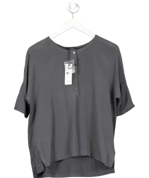 SET Grey Zoey 100% Silk Button T-shirt UK 8