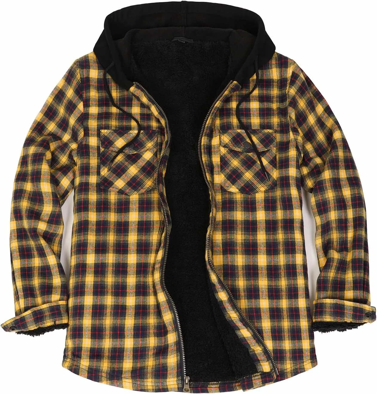 ThCreasa Mens Hooded Flannel Jacket Sherpa Fleece Lined Zip Up Fuzzy Hoodie Shirt Jackets