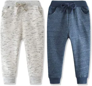 Toddler Boys Jogger Pants Boy Cotton Drawstring Elastic Waist Sweatpants Joggers 2 Pack Set 2-7T